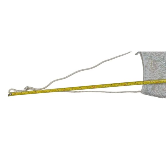 Vintage White Beaded Evening Bag With Floral Embroidery & Rope Strap - Picture 12 of 13